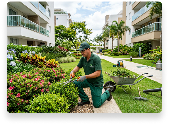 Jardineiro profissional cuidando de jardim